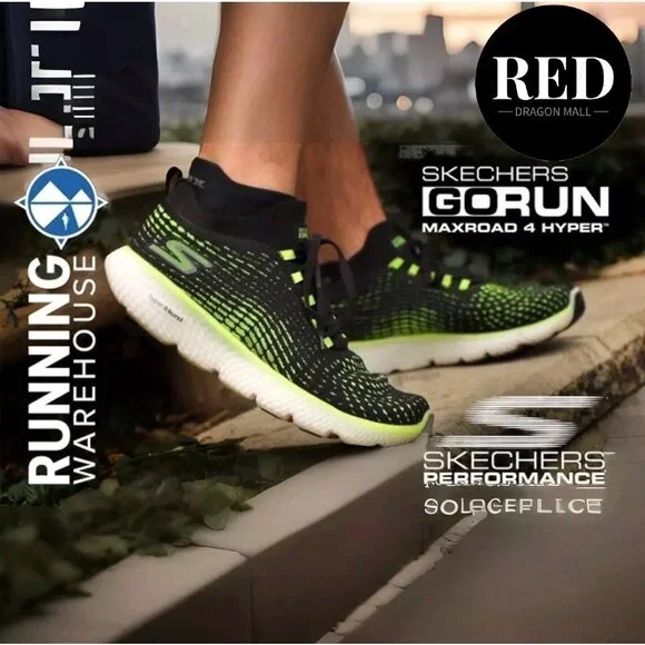 Skechers Go Run Max Road Hyper Black/Lime Sneakers Men's Size